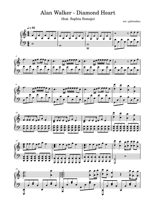 Diamond Heart (Arr. Gabimakss) - Alan Walker (Piano Solo)