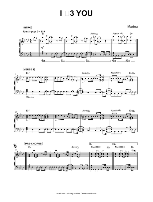 I <3 YOU - MARINA (Piano)