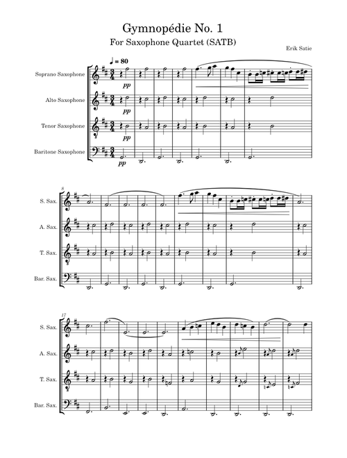Gymnopédie No.1 – Erik Satie (For Sax Quartet SATB)