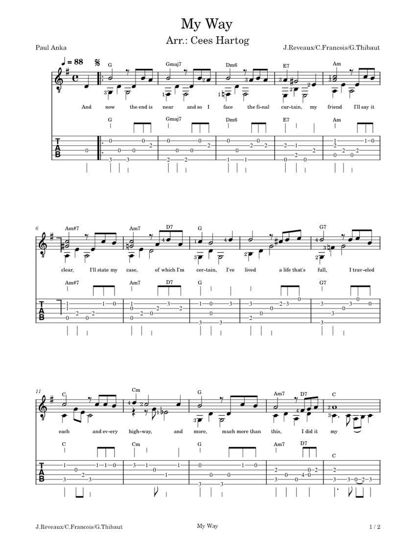 My way – Frank Sinatra Sheet Music and Tab for Guitar (Solo ...