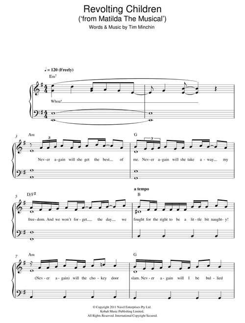 Revolting Children ('From Matilda The Musical') - Tim Minchin (Easy Piano)