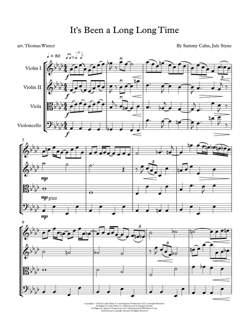 It's Been A Long, Long Time (Arr. Thomas Winter) - Jule Styne (String Quartet)