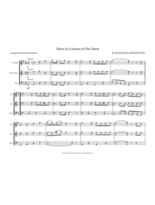 There Is A Tavern In The Town (Arr. Dominic Meccia) - Traditional Drinking Song (Small Ensemble)