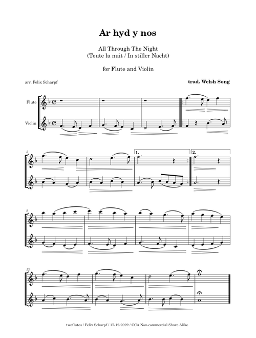 Ar Hyd Y Nos - traditional for Flute and Violin (arr. Felix Scharpf)