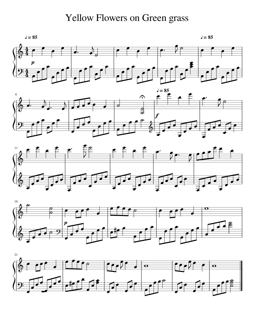 Yellow Flowers on Green grass Sheet music for Piano (Solo)