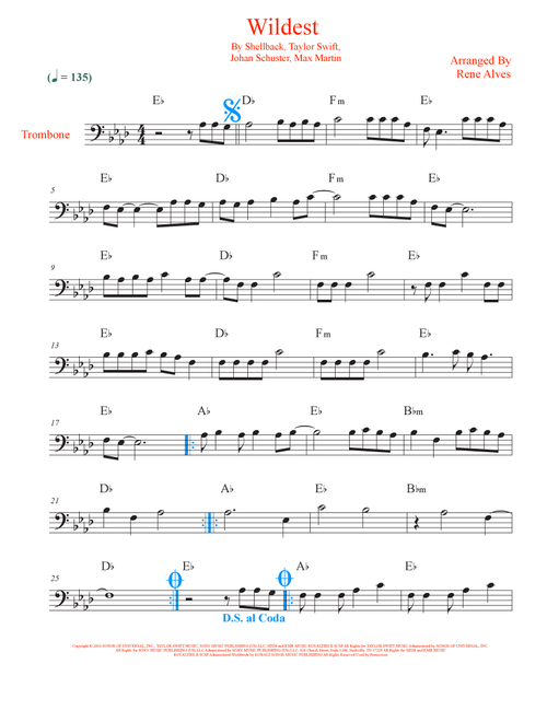 Wildest Dreams (Arr. Rene Alves) - Taylor Swift (Trombone Solo)