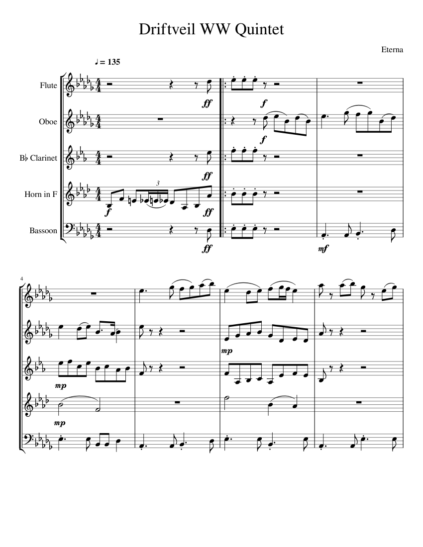 Driftveil City Woodwind Quintet Sheet music for Flute, Oboe,