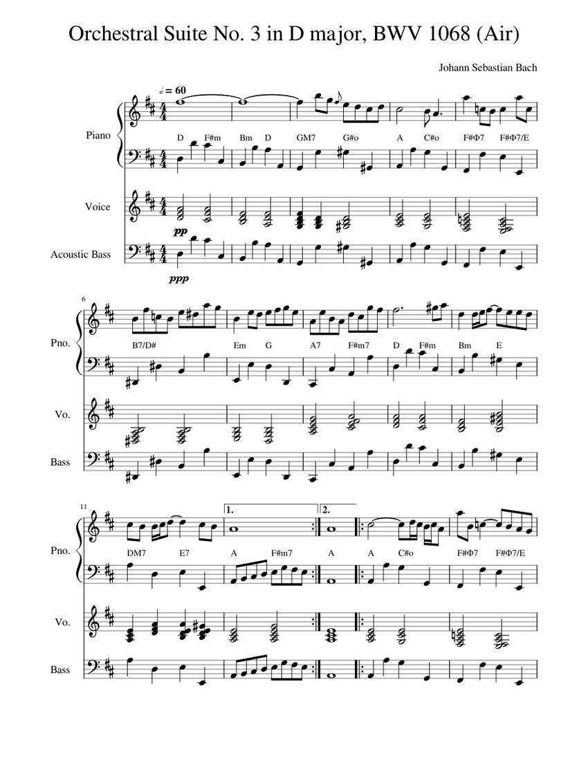 Orchestral Suite No. 3 in D major, BWV 1068 (Air) Sheet Music for