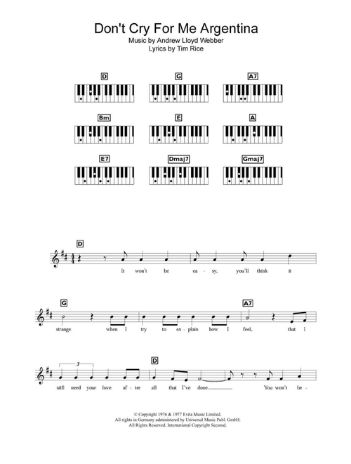 Don't Cry For Me Argentina - Andrew Lloyd Webber (Piano Chords-Lyrics)