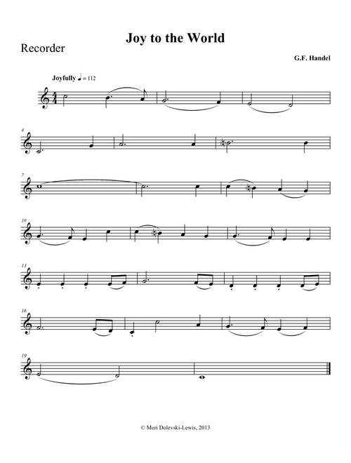 Joy to the World: recorder/piano (Arr. Meri Dolevski) - G.F. Handel (Recorder Solo)