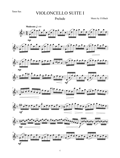 Prelude from Violoncello Suite I by J.S.Bach for Tenor Saxophone (Arr. The Sheet Music Library) - J.S. Bach (Tenor Sax Solo)