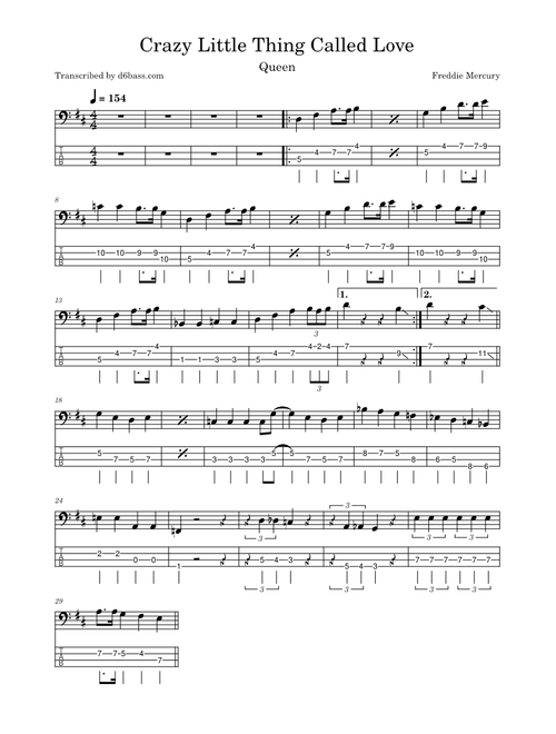 Crazy little thing called love – Queen Sole Bass Transcription