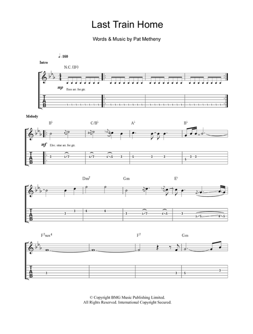 Last Train Home - Pat Metheny (Guitar Tab)