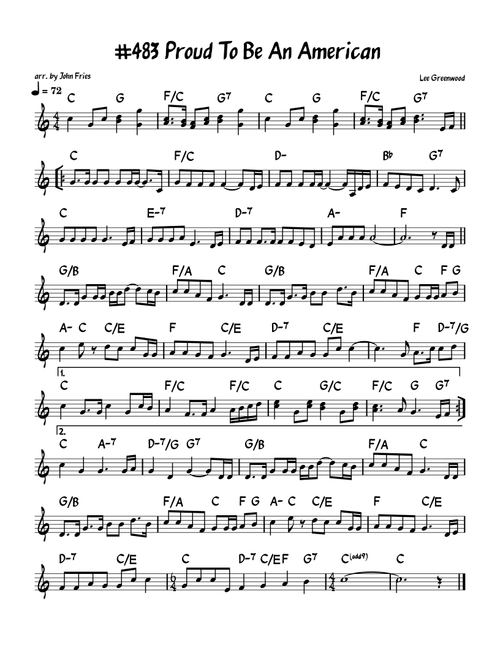 Proud To Be An American (Arr. John Fries) - Lee Greenwood (Lead Sheet - Fake Book)