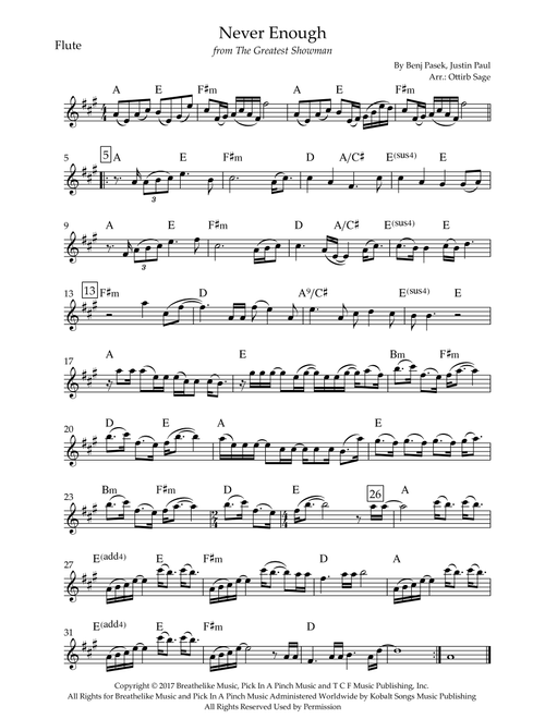 Never Enough (Arr. Ottirb Sage) - The Greatest Showman Ensemble (Flute Solo)