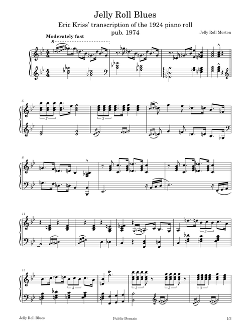 Jelly Roll Blues - Jelly Roll Morton - transcribed by Eric Kriss