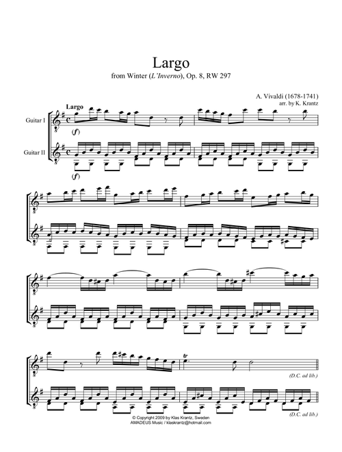 Largo from Winter (L'Inverno) for guitar duo (Arr. K. Krantz) - A Vivaldi (Instrumental Duet)