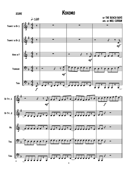 Kokomo (Arr. Will Corbin) - The Beach Boys (Brass Ensemble)