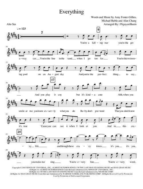 Everything (Arr. JNguyenSheets) - Michael Buble (Alto Sax Solo)