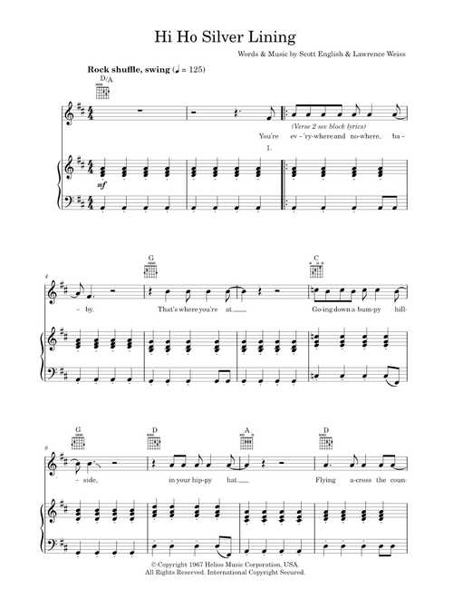 Hi ho silver lining - Jeff Beck (Piano-Vocal-Guitar (Piano Accompaniment))