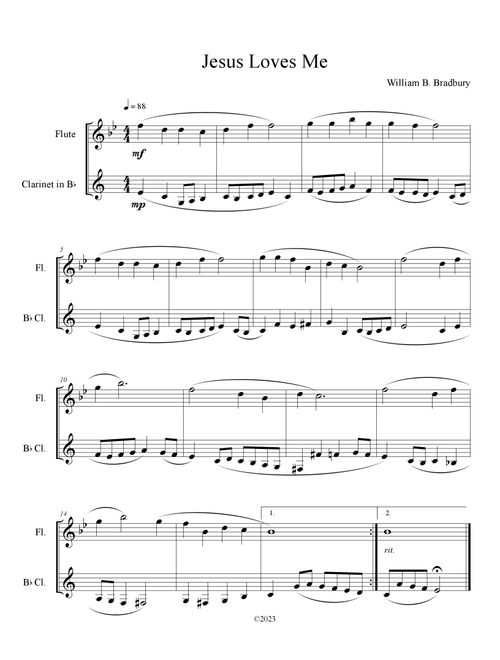 Jesus Loves Me (Flute and Clarinet Duet) (Arr. B. C. Dockery) - William B Bradbury (Instrumental Duet)