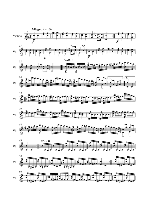 W.A. Mozart. Variations K. 265, transcription for violin solo (Arr. Flavio Keller) (Violin Solo)