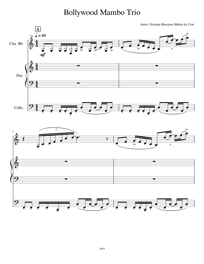 Bollywood Mambo Trio Sheet music for Piano, in bflat, Cello (Mixed Ensemble