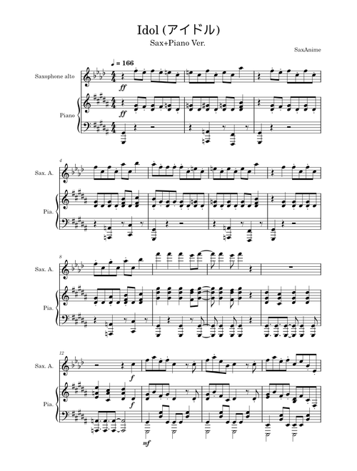 Idol (アイドル) Sax/Piano - Oshi no Ko OP1