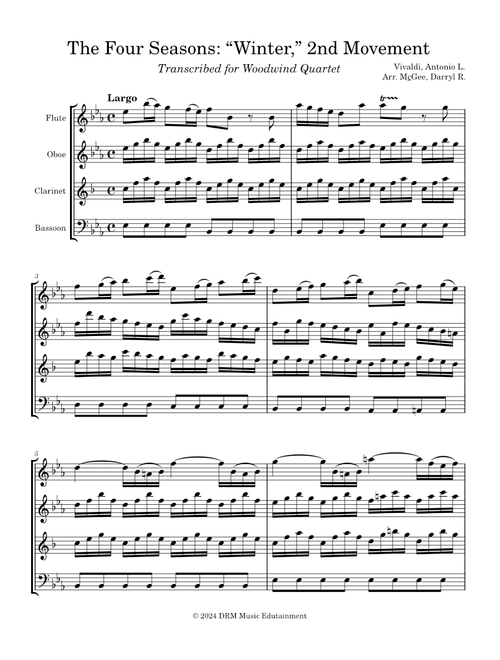 The Four Seasons: “Winter,” 2nd Movement (for Woodwind Quartet)