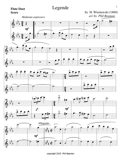 Legende-Wieniawski-Flute duet (Arr. Phil Beaman) - H Wieniawski (Flute Duet)