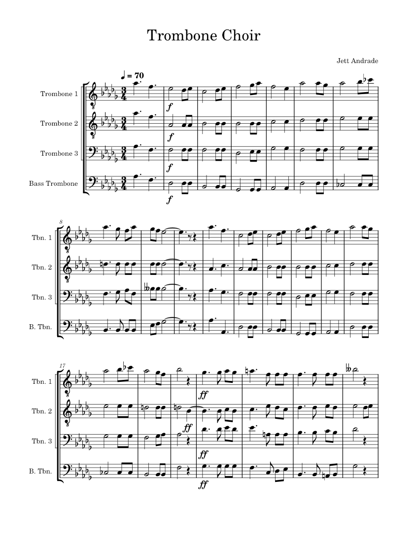 Trombone Choir Sheet Music for Trombone, Trombone bass (Mixed Quartet ...