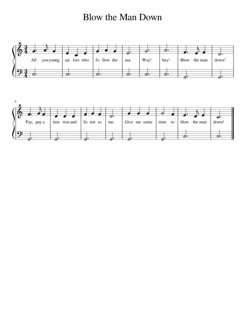 Blow the Man Down Sheet music for Piano Solo Easy Musescore