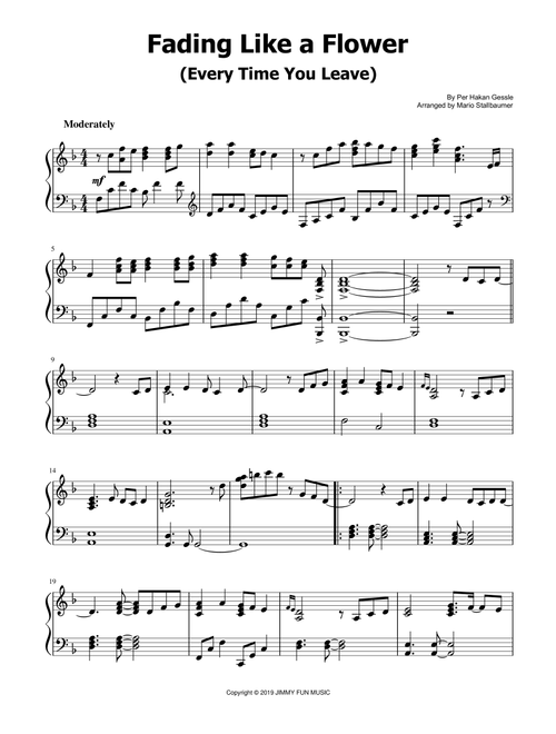 Fading Like A Flower (every Time You Leave) (Arr. Mario Stallbaumer) - Roxette (Piano Solo)