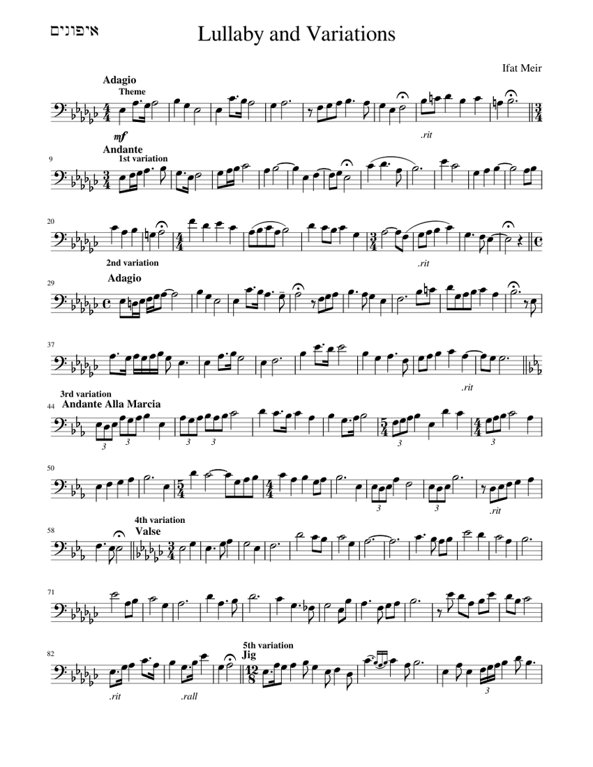 Lullaby and Variations-Euphonium solo Sheet Music for Euphonium (Solo ...