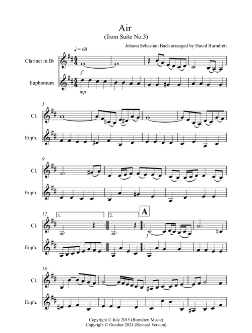 Air on a G String for Clarinet and Euphonium Duet (Arr. David Burndrett) - Johann Sebastian Bach (Instrumental Duet)