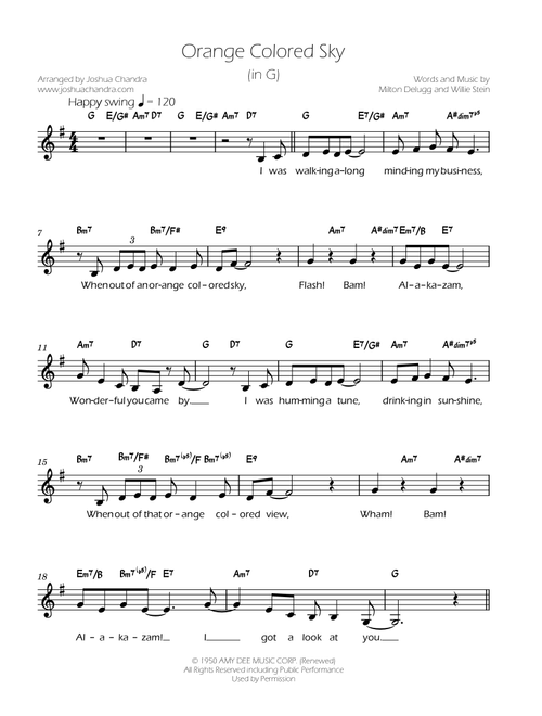 Orange Colored Sky (Arr. Joshua Chandra) - Natalie Cole (Piano Chords-Lyrics)