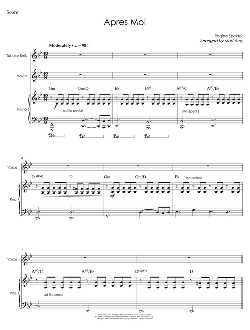 Apres Moi (Arr. Matt Amy) - Regina Spektor (Piano-Vocal-Guitar (Piano Accompaniment))