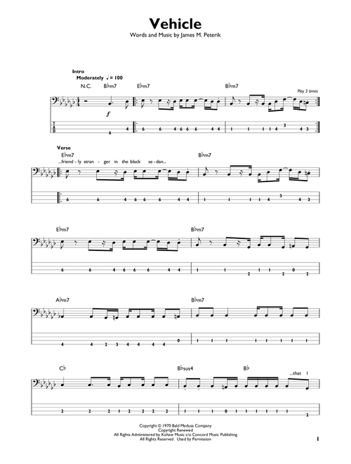 Vehicle - The Ides Of March (Easy Bass Tab)