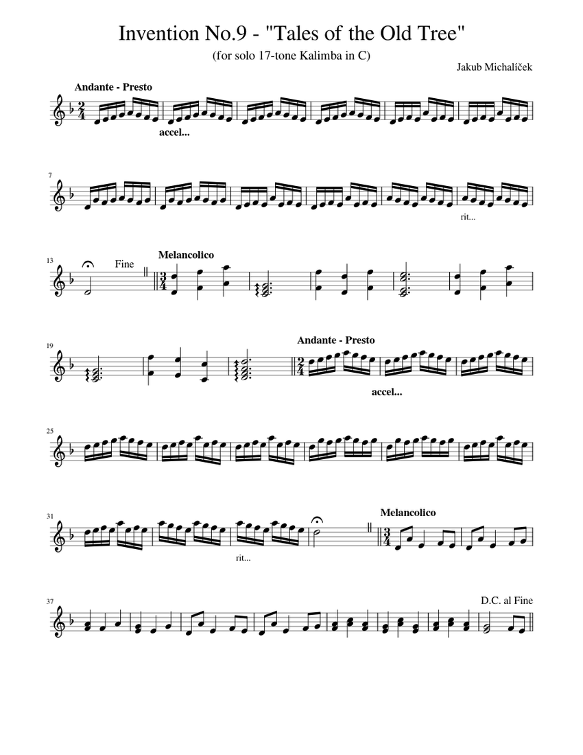 Invention_No.9 Sheet music for Kalimba (Solo)