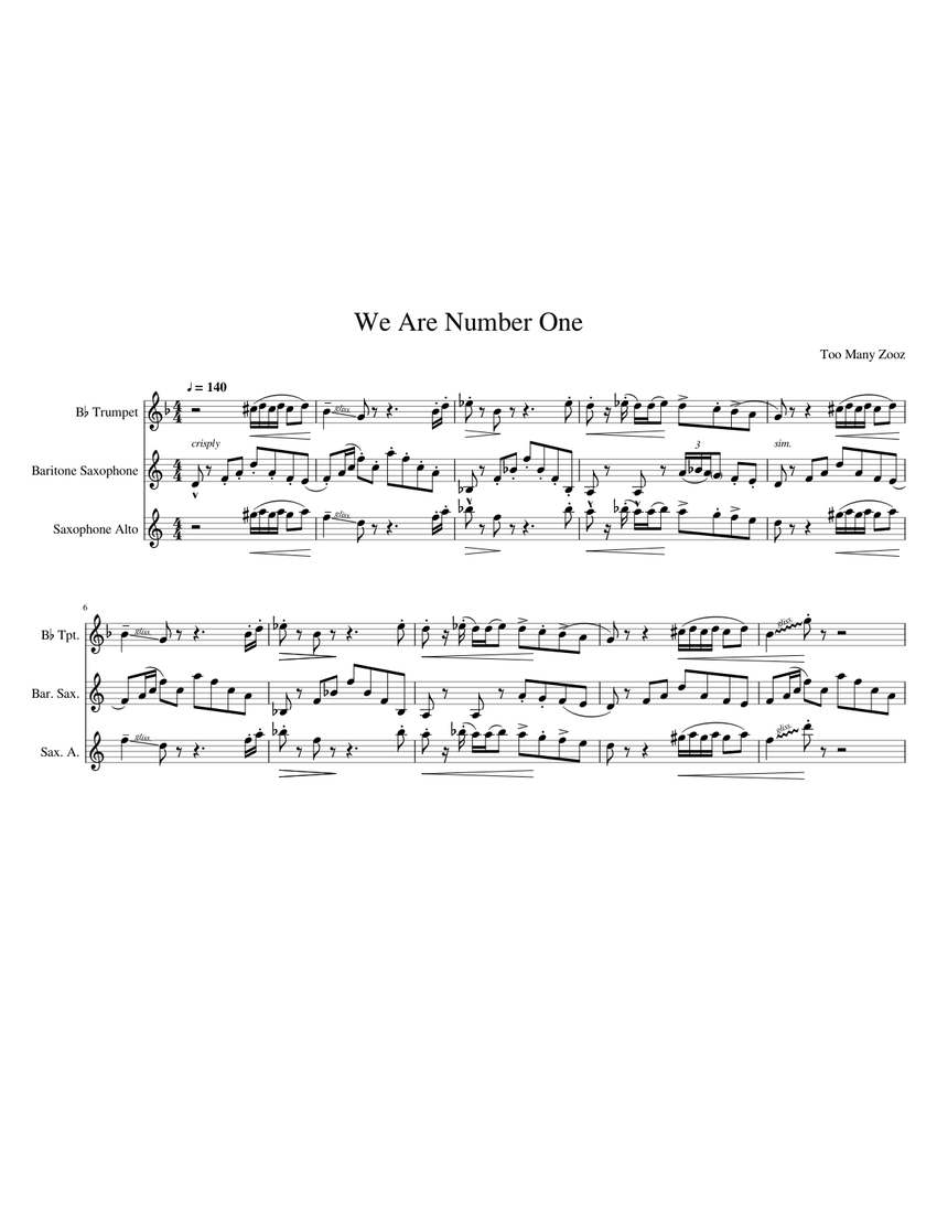 We are number one Sheet Music for Saxophone alto, Saxophone baritone ...