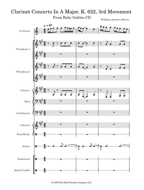 Clarinet Concerto in A major, K.622 – Wolfgang Amadeus Mozart Clarinet Concerto In A Major, K. 622, 3rd Movement - Baby Galileo (2003 album)