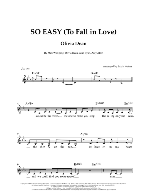 So Easy (To Fall In Love) (Arr. Mark Waters) - Olivia Dean (Lead Sheet - Fake Book)