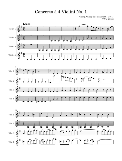 4 Concerti for 4 Violins, TWV 40:201-204 – Georg Philipp Telemann Concerto à 4 Violini No. 1