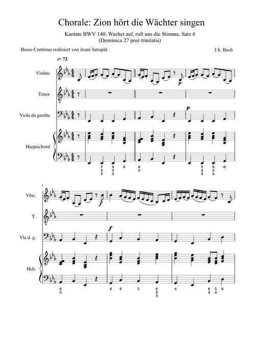 Choral "Zion hört die Wächter singen" from the cantata "Wachet auf, ruft uns die Stimme" (BWV 140, the 4th movement)
