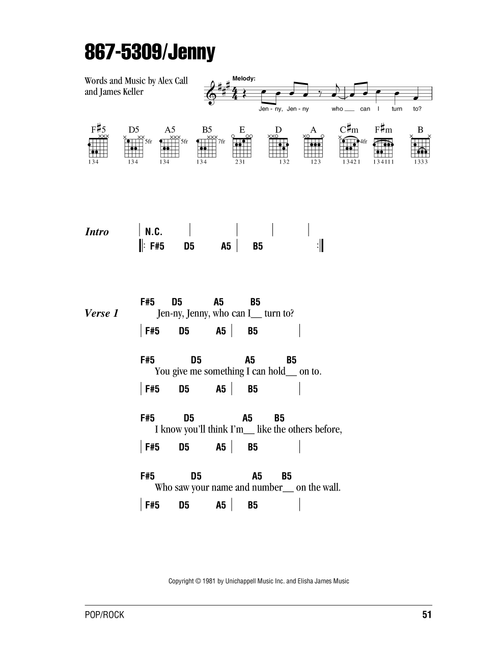 867-5309/Jenny - Tommy Tutone (Guitar Chords-Lyrics)