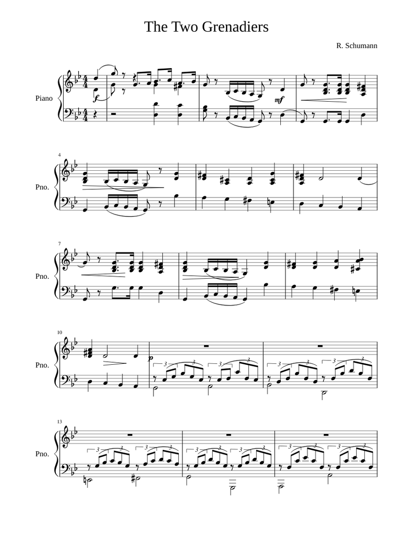 II 7 The Two Grenadiers Sheet Music for Piano (Solo) | MuseScore.com
