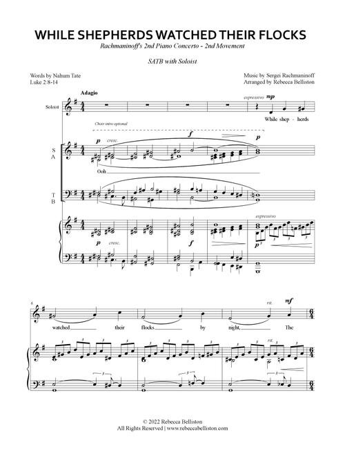 While Shepherds Watched Their Flocks / Rachmaninoff's Piano Concerto No. 2, Second Mvmt (SATB) (Arr. Rebecca Belliston) (Choral, SATB)