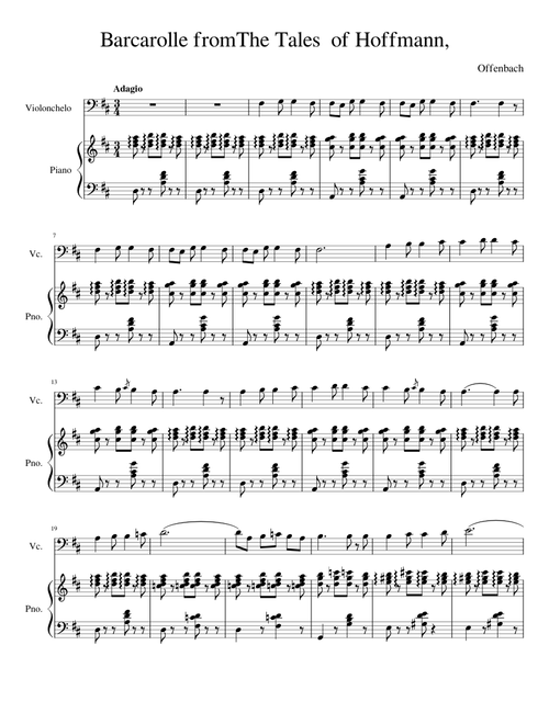 Barcarolle from "Tales of Hoffman" – Jacques Offenbach  for Cello and Piano