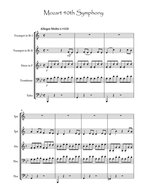 Mozart's 40th Symphony - Molto Allegro (An Excerpt) (Arr. Alexander S Cottrell) - W A Mozart (Brass Ensemble)