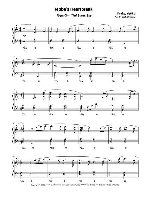 Yebba's Heartbreak (Arr. Leah Ginzburg) - Drake Feat. Yebba (Piano Solo)